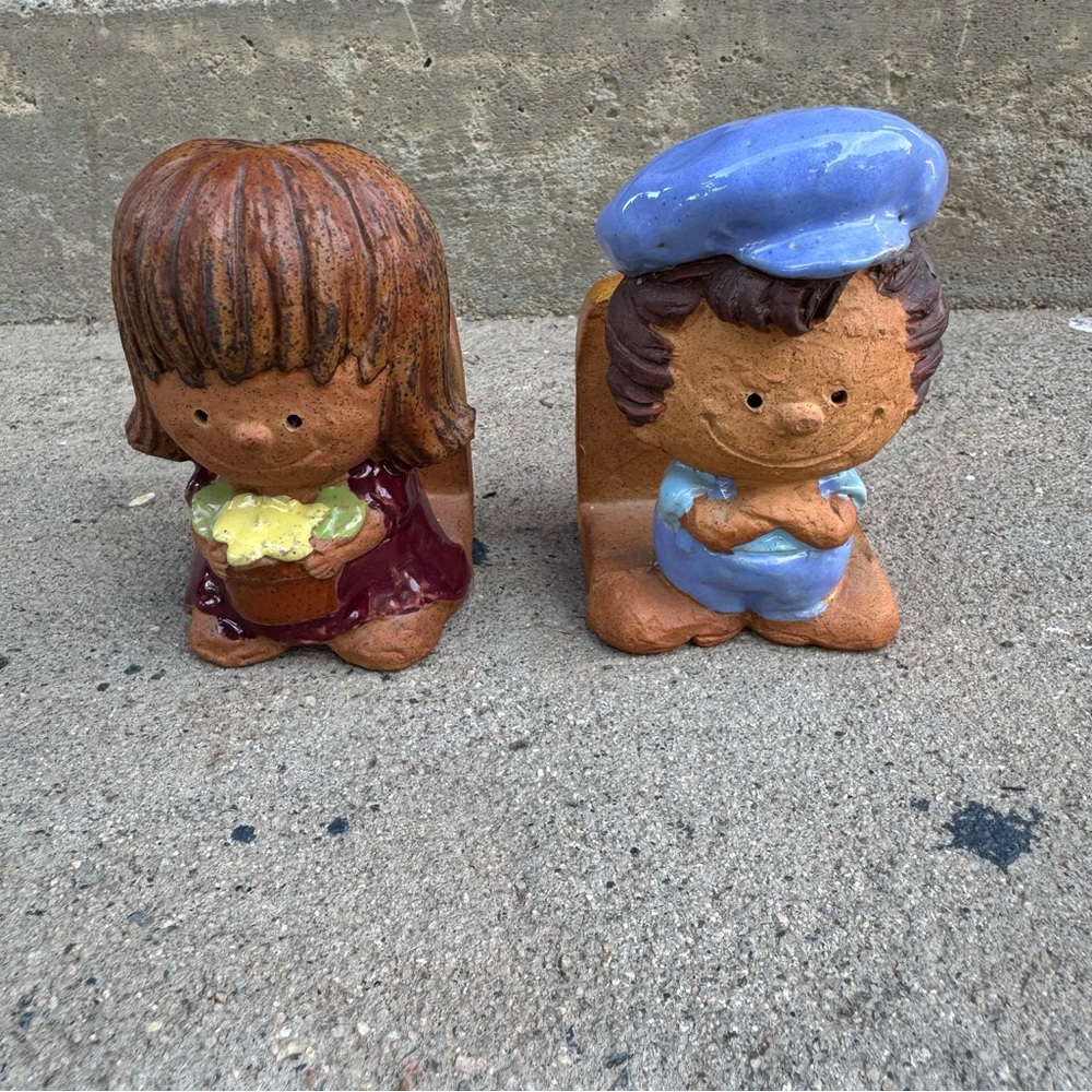 1960s ClayJapanese Pottery Kids Napkin Holders Small Bookends Home Decor